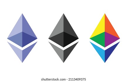 Ethereum crypto currency logo vector icon set in different color isolated on white background