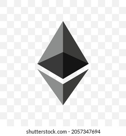 Ethereum crypto currency symbol on transparent background.