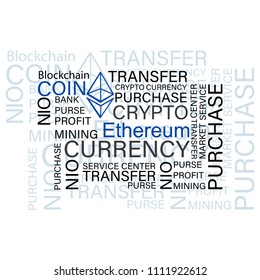 Ethereum. CRYPTO CURRENCY. Virtual Currency. Set in concept of business, finance. Flat Thin line designed vector text on white background. Poster