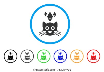 Ethereum Crypto Kitty rounded icon. Style is a flat gray symbol inside light blue circle with additional colored versions. Ethereum Crypto Kitty vector designed for web and software interfaces.