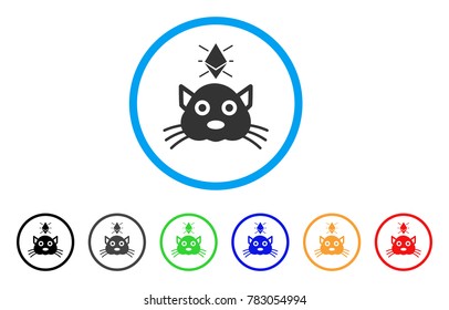 Ethereum Crypto Kitty rounded icon. Style is a flat grey symbol inside light blue circle with bonus colored variants. Ethereum Crypto Kitty vector designed for web and software interfaces.