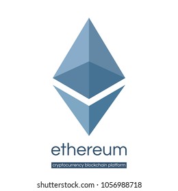 Ethereum cryptocurrency blockchain platform logo or icon for web sites or applications. Flat style blue version isolated on white background. Vector illustration
