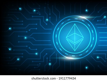 Ethereum Cryptocurrency blue light background with blockchain technology innovation concept, vector illustration.
