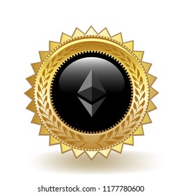 Ethereum Cryptocurrency Coin Gold Badge Medal Award