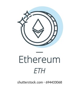 Ethereum cryptocurrency coin line, icon of virtual currency