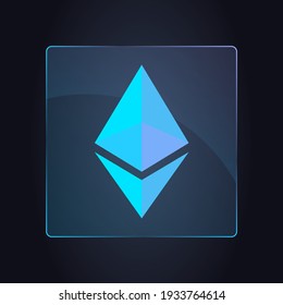 Ethereum cryptocurrency colorful gradient glass icon. Isolated on dark background.