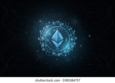 Ethereum cryptocurrency in a futuristic style. Cover for the presentation of your internet business. Digital coin for banner, website, template. Vector blockchain for graphic design. EPS 10.