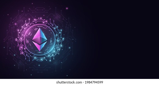 Ethereum Cryptocurrency In A Futuristic Style. Digital Coin ETH For Banner, Website Or Presentation. Vector Blockchain For Graphic Design. EPS 10.