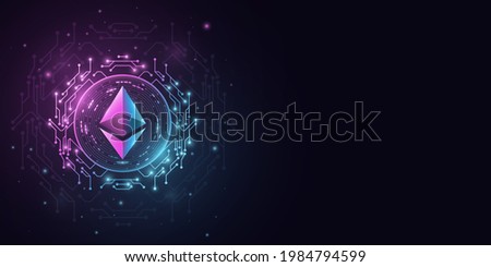 Ethereum cryptocurrency in a futuristic style. Digital coin ETH for banner, website or presentation. Vector blockchain for graphic design. EPS 10.