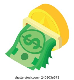 Ethereum cryptocurrency icon isometric vector. Big ethereum coin and dollar bill. Digital money, cryptocurrency concept