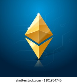 Ethereum cryptocurrency logo. Electronic or digital currency. Alternative or virtual currency. Blockchain technology and mining process.