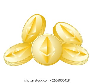 Ethereum of cryptocurrency. Many gold coin image.
The image made of vector.