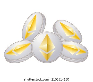 Ethereum of cryptocurrency. Many silver coin image.
The image made of vector.