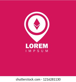 Ethereum Cryptocurrency and Map Pin.Ethereum icon