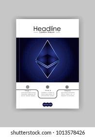 Ethereum cryptocurrency on dark blue background with numbers and sci fi HUD. Cover banner design. Vector. 
