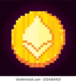 Ethereum. Cryptocurrency. Pixel art. Old school computer graphic style. 8 bit video game. game element.