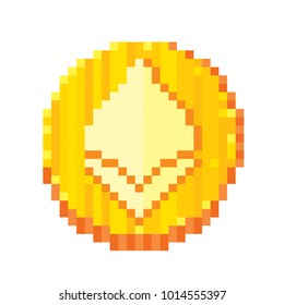 Ethereum. Cryptocurrency. Pixel art. Old school computer graphic style. 8 bit video game. game element.