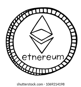 Ethereum cryptocurrency, hand-drawn– stock illustration