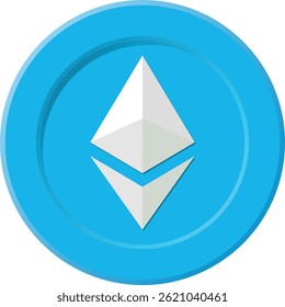  Ethereum Cryptocurrency Symbol on Blue Coin Vector Icon 