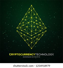 ethereum cryptocurrency technology abstract background, with hi technology concept and ethereum geometric triangle lowpoly sign use for web and ads design vector eps 10