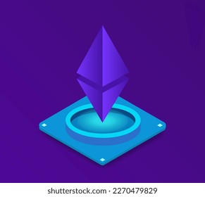 Concepto de fondo abstracto de la tecnología criptodivisa etéreo. 3d rhombus triángulos cruza la plaza. Cryptocurrency, e-currency, pago, divisa criptográfica, botón blockchain.