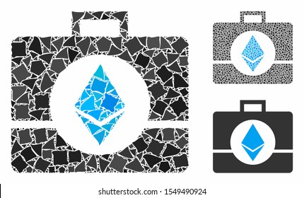 Ethereum crystal case composition of abrupt parts in different sizes and color tones, based on Ethereum crystal case icon. Vector abrupt parts are composed into composition.