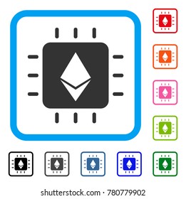 Ethereum Crystal Chip icon. Flat gray iconic symbol in a blue rounded rectangular frame. Black, gray, green, blue, red, orange color additional versions of Ethereum Crystal Chip vector.
