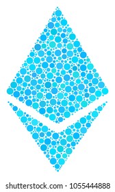 Ethereum Crystal collage of circle dots in different sizes and color tones. Dots are composed into ethereum crystal vector illustration. Vector illustration.