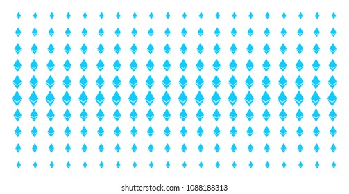 Ethereum crystal icon halftone pattern, designed for backgrounds, covers, templates and abstraction effects. Vector Ethereum crystal items arranged into halftone grid.