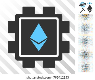 Ethereum Crystal Mining Pool pictograph with 7 hundred bonus bitcoin mining and blockchain pictographs. Vector illustration style is flat iconic symbols design for cryptocurrency websites.
