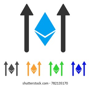 Ethereum Crystal Send Arrows icon. Vector illustration style is a flat iconic ethereum crystal send arrows symbol with grey, green, blue, yellow color variants.