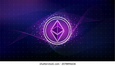 Ethereum currency. On blockchain technology background. Electronic crypto currency modern technology. Online bank and financial communications futuristic. ​International stock exchange. 3D Vector.