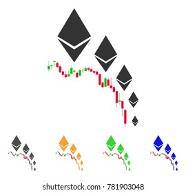 Ethereum Deflation Chart icon. Vector illustration style is a flat iconic ethereum deflation chart symbol with grey, green, blue, yellow color variants. Designed for web and software interfaces.