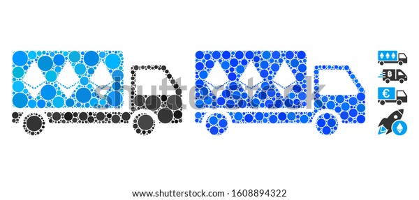 Ethereum delivery car\
mosaic of filled circles in different sizes and color tinges, based\
on Ethereum delivery car icon. Vector small circles are combined\
into blue\
composition.