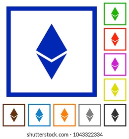 Ethereum digital cryptocurrency flat color icons in square frames on white background