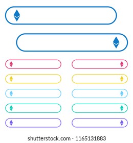 Ethereum digital cryptocurrency icons in rounded color menu buttons. Left and right side icon variations.