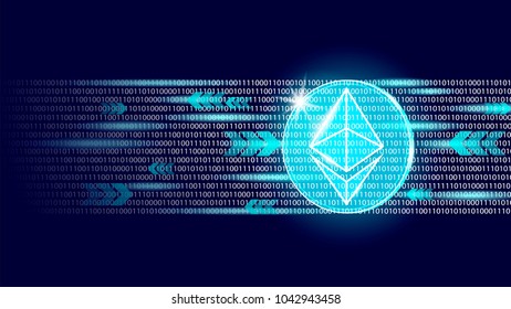 Ethereum digital cryptocurrency sign binary code number. Big data information mining technology. Blue glowing abstract web internet electronic payment vector illustration