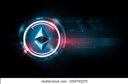 Ethereum digital currency, futuristic digital money, gold technology worldwide network concept, vector illustration