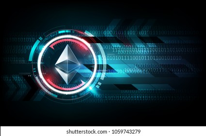 Ethereum digital currency, futuristic digital money, gold technology worldwide network concept, vector illustration