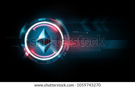 Ethereum digital currency, futuristic digital money, gold technology worldwide network concept, vector illustration