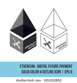 Ethereum : Digital Future Payment Icon. Solid Color & Outline. Vector EPS 8.