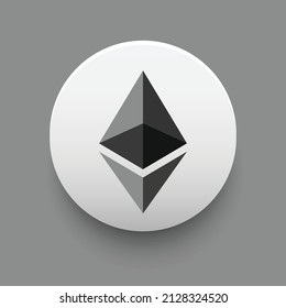 Ethereum ETH Modelo vectorial de la divisa criptográfica e iconos de símbolo aislado en fondo gris. Puede utilizarse como pegatinas, insignias, botones y emblemas para el concepto de tecnología de dinero digital virtual