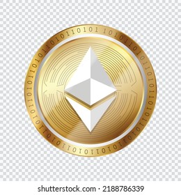 Ethereum (ETH) crypto currency logo symbol coin isolated in transparent background. Virtual money token vector illustration. 