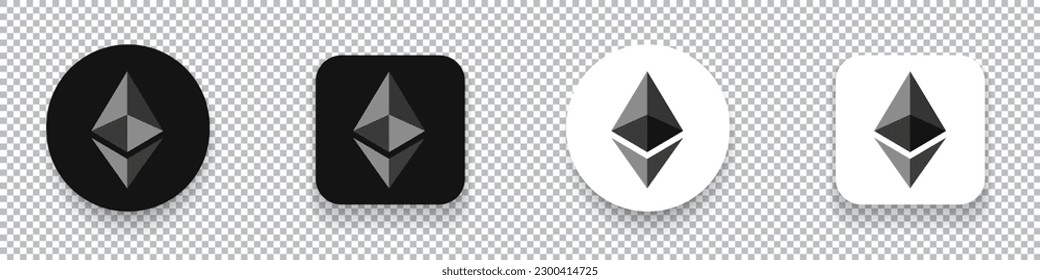 Ethereum ETH crypto currency logo symbol set isolated on transparent background vector