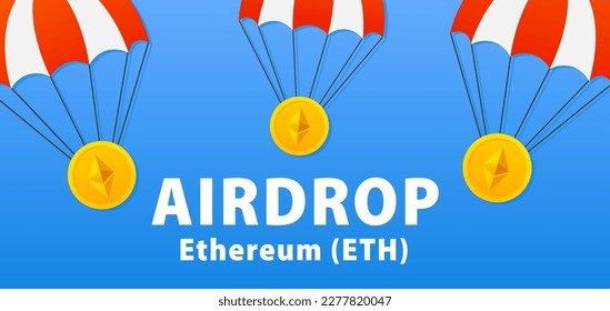 Ethereum ETH kryptowährung Airdrop-Konzept-Technologie Hintergrund. Kostenlose Werbegeschenke und Gewinnspiele für Kryptomünzen. Crypto-Lufttropfen, finanzielle Zukunft. Vektorgrafik