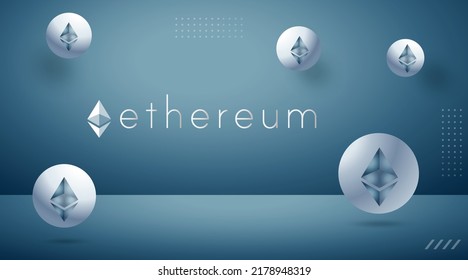 Ethereum (ETH) cryptocurrency background. Block chain based fintech virtual money concept crypto logo vector illustration template.