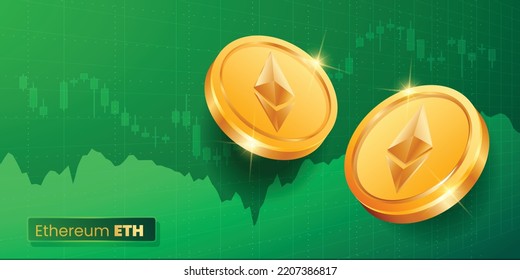 Ethereum ETH cryptocurrency coins on financial chart background vector illustration