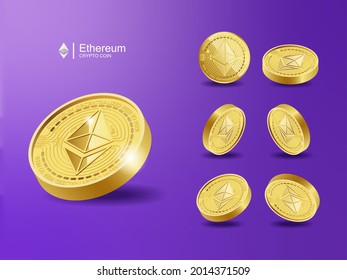 Ethereum ETH Cryptocurrency Coins. Perspective Illustration about Crypto Coins. svg