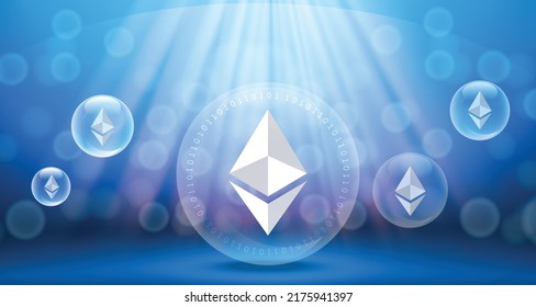 Ethereum (ETH) cryptocurrency logo and symbol futuristic technology concept vector illustration background