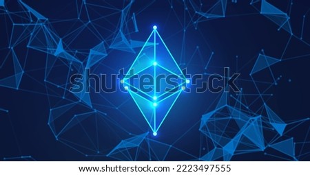 Ethereum ETH cryptocurrency token symbol on dark polygonal background
